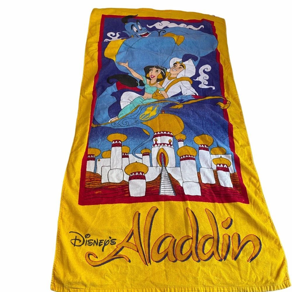 Disney Aladdin Genie Carpet Jasmine Franco Towel Vintage Yellow EUC